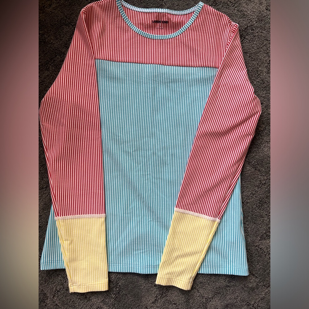 Land’s End women’s swimshirt/rash guard red, yellow and blue stripes NWT small